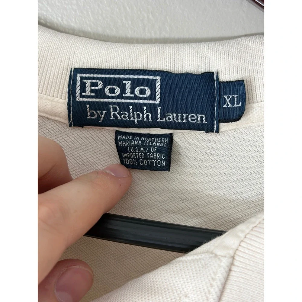 Polo Ralph Lauren Mens XL Cream Off White Short Sleeve Pique Cotton Polo Shirt